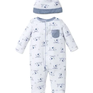 Puppy Toile Footed One-Piece And Hat